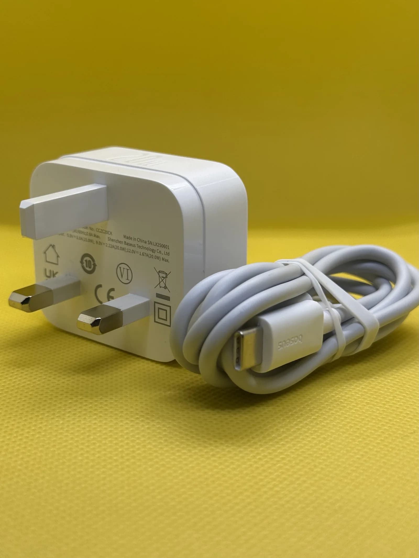 Baseus Palm 20W PD Type-C With C to C Cable Fast Charging Wall Charger - Ultra Fast USB-C Charger With UK Plug - White product image 1